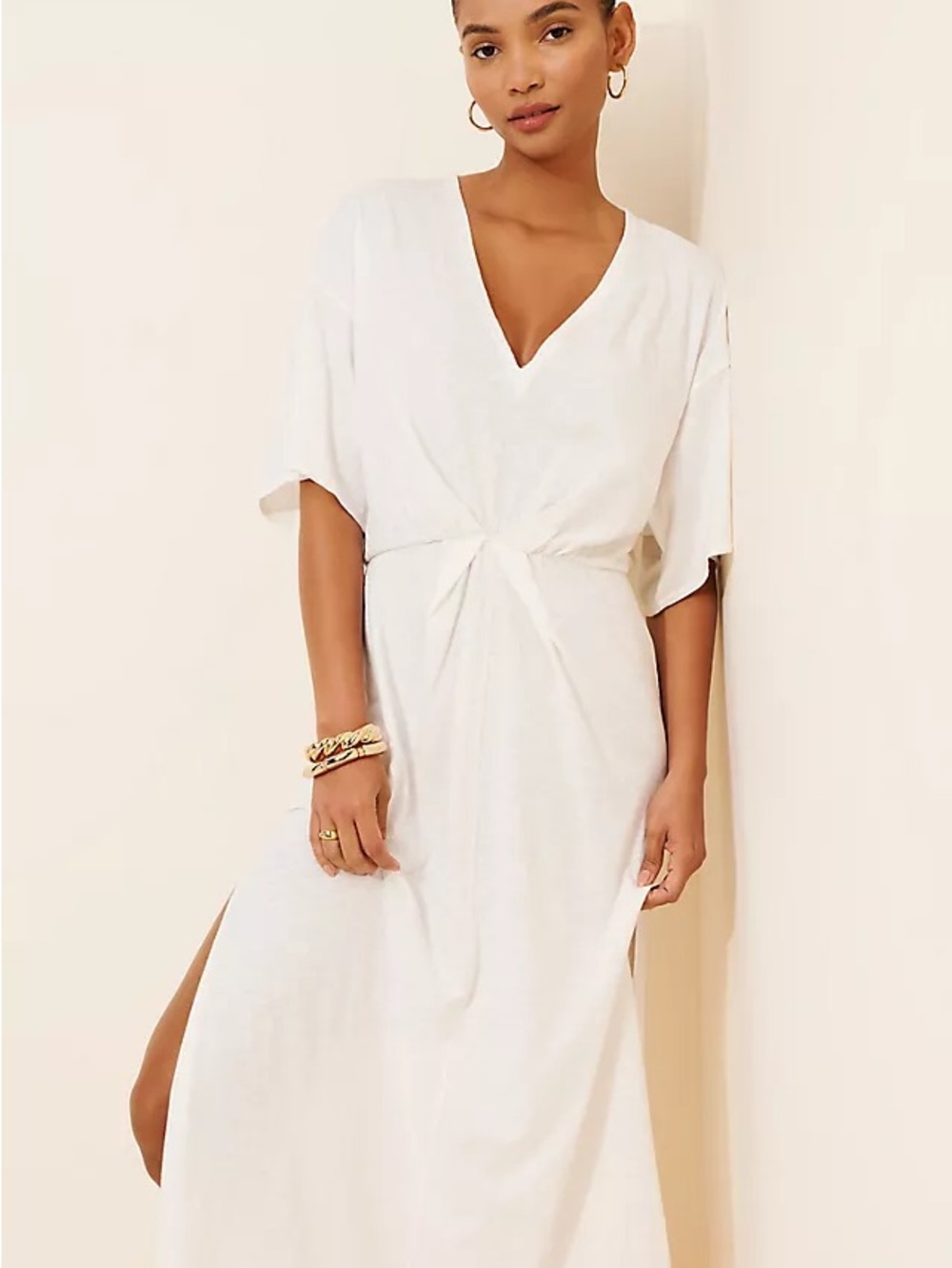 Anthropology Celandine Women’s White V-Neck Cotton Tshirt  Dress